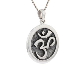 Jewelry Trends Chakra Yoga Om Hindu Meditation Symbol Ohm Round Sterling Silver Pendant Necklace 18"