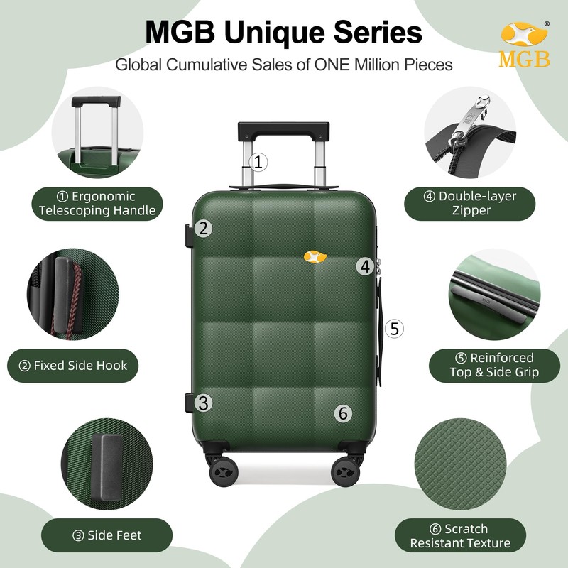 MGB Carry On Luggage 22x14x9 Airline Approved with TSA Lock,