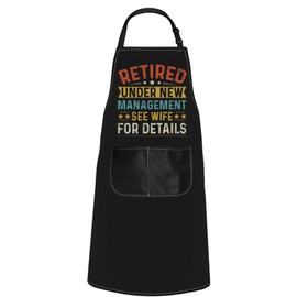 POFULL Retired Gift Retirement Gift Cooking Apron Retired Under New Management See Wife For Details Apron With Pockets (SEE WIFE FOR)