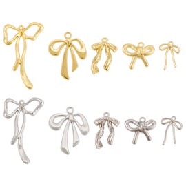 FASHEWELRY 20Pcs Alloy Bowknot Charms Gold Bow Tie Earring Connector Charms 10 Styles Platinum Christmas Jingle Bell Bow Charms for DIY Earring Necklace Bracelet Jewelry Making