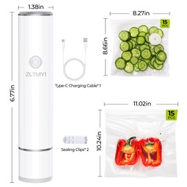 ZLTMYI Handheld Vacuum Sealer for Food, Compact Portable Food Saver Pump with 30 BPA‑Free Reusable Vacuum Bags Type-C Rechargeable, Ideal for Sous Vide, Meal Prep, Leftovers & Freezer Storage