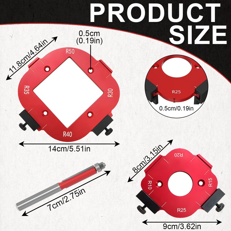 Pack of 2 Red Router Jig Radius Stencil, Milling Template,