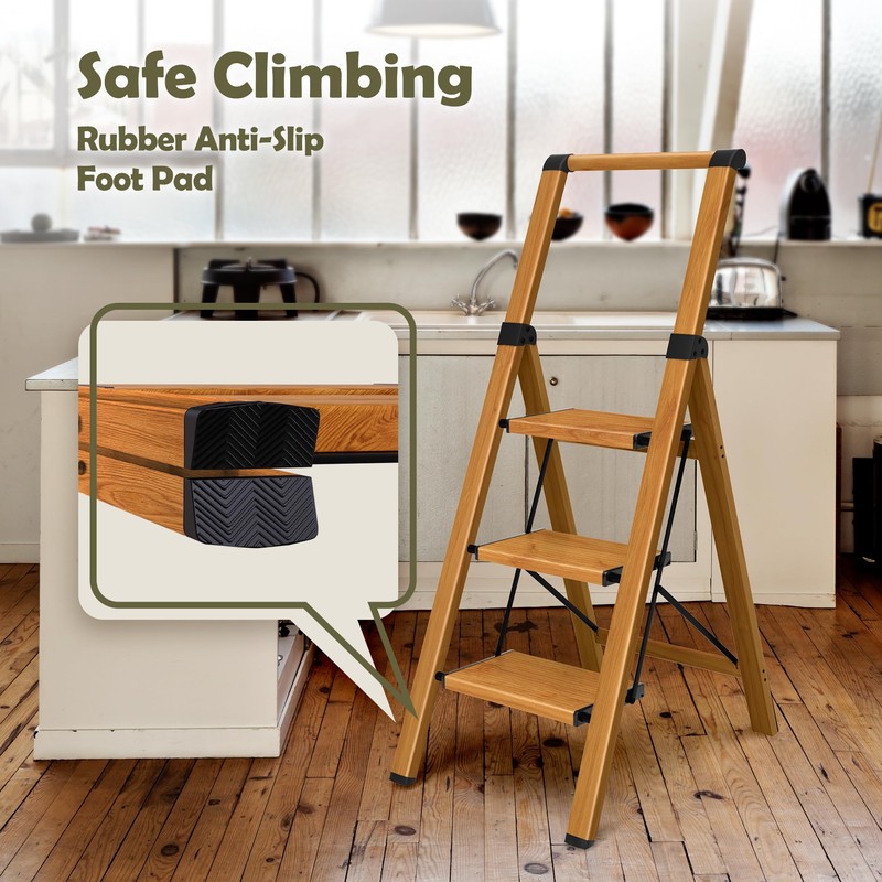 Taranta 3 Step Ladder, Portable Folding Ladder with Wide Pedal,