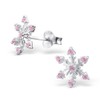 925 Sterling Silver Pink CZ Snowflake Christmas Stud Earrings 19095
