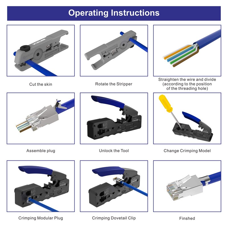 VCELINK Network Tool Set, RJ45 Crimping Tool with 20 x