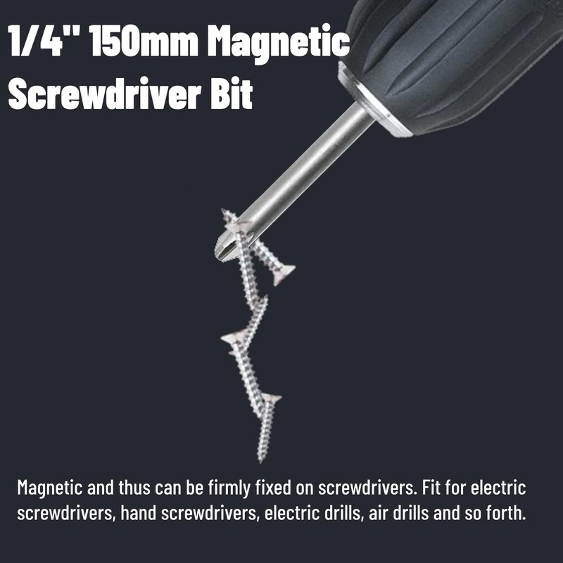6-Piece Phillips Screwdriver Long Bits 150 mm 1/4 Inch Magnetic