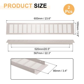 uxcell 2Pcs Door Air Vent Cover, 23.6" x 4" Aluminum Ventilation Grille Decorative Covers Louvered Air Return Vent Cover with Screws for Cabinet Wardrobe Door Wardrobe(Grey)