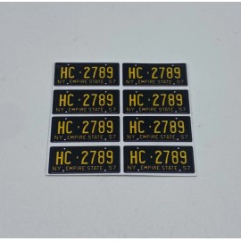Hubcap hobbies/ Railroad Yard 1/18 50’s Era Black New York license plate decals for diecast Vehicles (set of 8