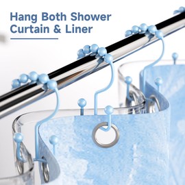 Titanker Shower Curtain Hooks, Rust Resistant Shower Curtain Rings for Bathroom, Metal Double Glide Shower Hooks Hangers for Bathroom Shower Rods Curtains, Set of 12 Hooks - Blue