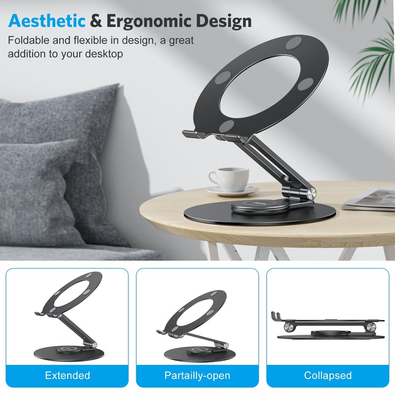 OMOTON Adjustable Laptop Stand with 360 Rotating Base, Ergonomic Laptop