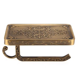 Antique European Vintage Brass Toilet Bathroom Paper Holder Phone Shelf Wall Mounted(02)