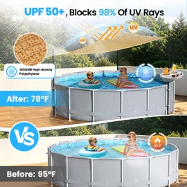 Vidoya Above Ground Pool Canopy Sunshade Set with Storage Tray - Pool Shade Sail Triangular 13'x13'x13' for 15-22 FT Pools, UV-Resistant Shade Cloth, Swimming Pool Awning Cover for Deck, Patio, Garden