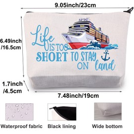 BWWKTOP Cruise Vacation - Bolsa de maquillaje para cosméticos, regalo de viaje en crucero, la vida es demasiado corta para permanecer en la tierra, bolsa con cierre, bolsa de viaje de crucero, Stay On Land, Bolsa