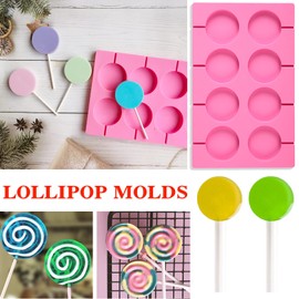 2x8 Capacity Round Silicone Lollipop Molds,Nonstick Chocolate Hard Candy Mold Silicone Sucker Mold with 20 Sticks for Hard Candies,Chocolate,Bread,Jellies,Suction Cup,Etc