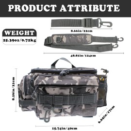 Fishing Tackle Bag Shoulder Crossbody Fish Gear Bag with Rod Holder, Multi-functional Fishing Waist Bags Water-Resistant Fishing Fanny Pack for Fly Fishing, Outdoor Sports, Camping, Travel, Hiking