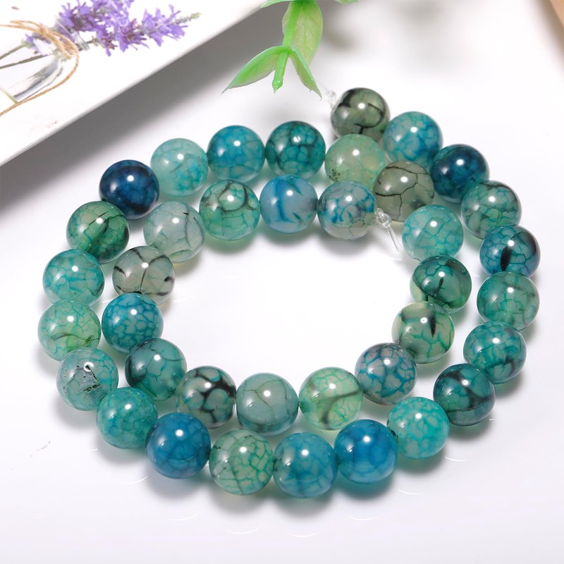 10mm Green Dragon Vein Agate Round Beads, 35 Pcs for