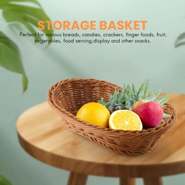 Ksrnsne Oval Wicker Woven Basket Bread Basket Serving Basket, 11 Inch Storage Basket for Food Fruit Cosmetic Storage Table Top and Bathroom