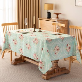 Vintage Floral Rectangle Tablecloth Shabby Chic Flower Table Cloth Spring Table Cover Waterproof for Dinner Kitchen Picnic, Mint Green, 60x84 Inches