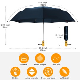 BESTKEE Umbrella, Pocket Umbrella, Automatic Storm Resistant Umbrellas, 210T Waterproof, Quick Drying with Rainbow Ribs, Compact, Lightweight, Windproof Travel Umbrella for Men and Women (Black-2#,