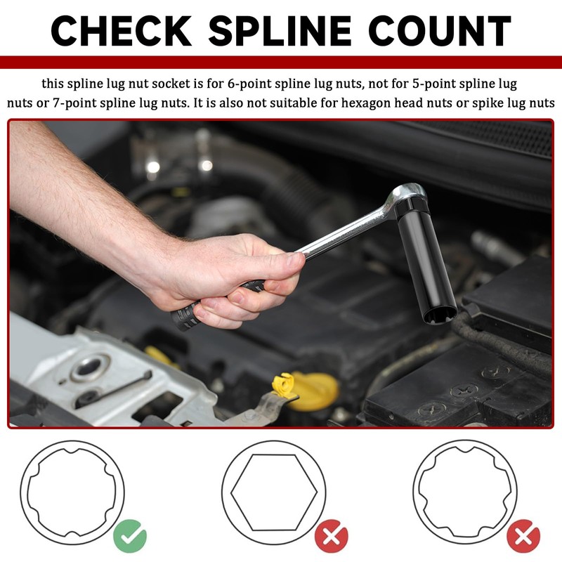 Large 6 Spline Lug Nut Socket, Wheel Lock Key Removal