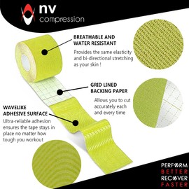 NV Compression Kinesiology Tape | 5m Roll of Elastic Muscle Support Tape for Exercise, Sports & Injury Recovery (Yellow)