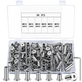 Hülsenmutter M8, 90 Stück Hülsenmuttern, Innensechskant Muttern, Möbel Sechskantmuttern zum Verbinden von Möbeln, Sofas, Stahl Vernickelt (M8)