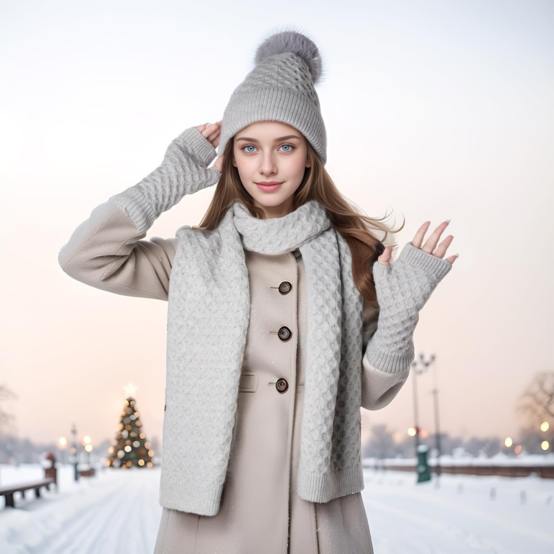 Winter Warm Knit Hat Set for Men Women Warm Beanie