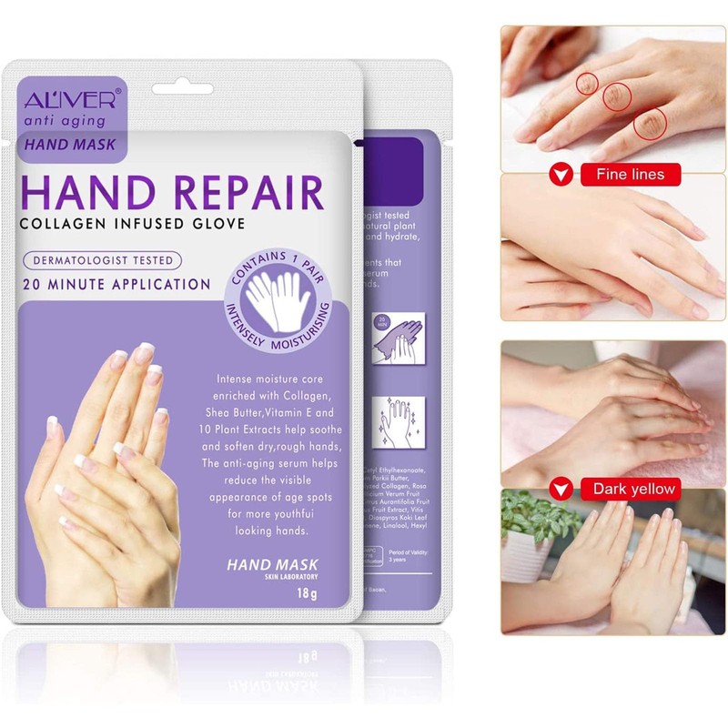Moisturizing Gloves, 3 Pairs Hand Mask with Collagen, Vitamins and