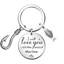 QMVMV Couple Keyring Gifts for Husband Boyfriend Fisherman Gifts I'll Love You Till The End of The Line Keychain Fishing Lures Keyring Valentines Christmas Anniversary Wedding Gift for Him and Her