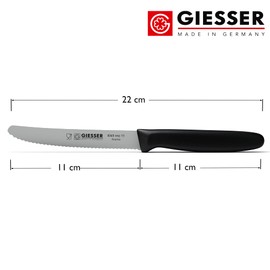 Giesser seit 1776 - Made in Germany - Tomatenmesser 6er Set schwarz, Klinge 11 cm, rutschfest, kleines Universalmesser spülmaschinenfest, rostfrei