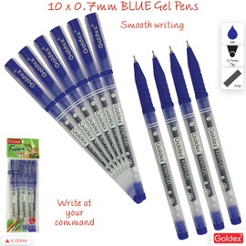 Goldex Kiwi BLUE 10 x 0.7mm Tip Soft Gel Pens Smooth Flow Ink Superior Writing