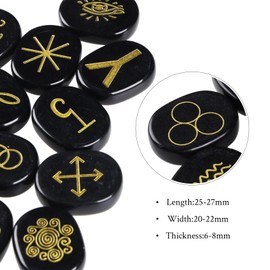 dssmboom Set of 13 Black Obsidian Crystal Rune Stones Engraved with Gypsy Symbols Pocket Stones for Fortune Telling, Chakra Balancing, Reiki Healing