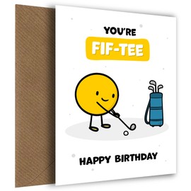 Funny Golf Birthday Card for Men - You're Fif-tee! Perfect 50th Bday Card for Him that's a Hole-in-One - Fun Birthday Card for 50 Year Old Milestone - Humorous & Memorable Cards