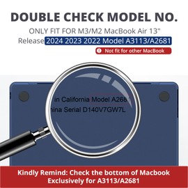 AKIT Compatible with MacBook Air 13 Inch Case M3 2024-2022 M2 A2681 A3113 Frosted Clear Cover Protective Hard Case + Keyboard Skin + Screen Protector,Midnight Blue