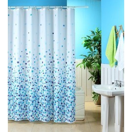 KAV Shower Curtain Bathroom Curtains Polyester Fabric Waterproof Mold Proof Pattern (220CM Wide x 180CM Drop) Home Decor Accessories with 12 Curtain Hooks (Mosiac Blue)