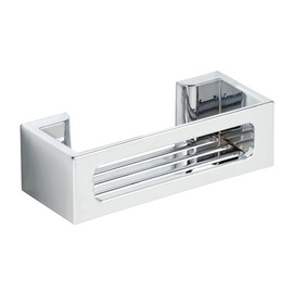 WENKO Turbo-Loc Bralia Wall Shelf, Plastic Bathroom Shelf, No Drilling Required, Deep Basket for Secure Standing of Shampoo and Shower Gel, for Bath and Shower, 30 x 8.5 x 12 cm, Chrome