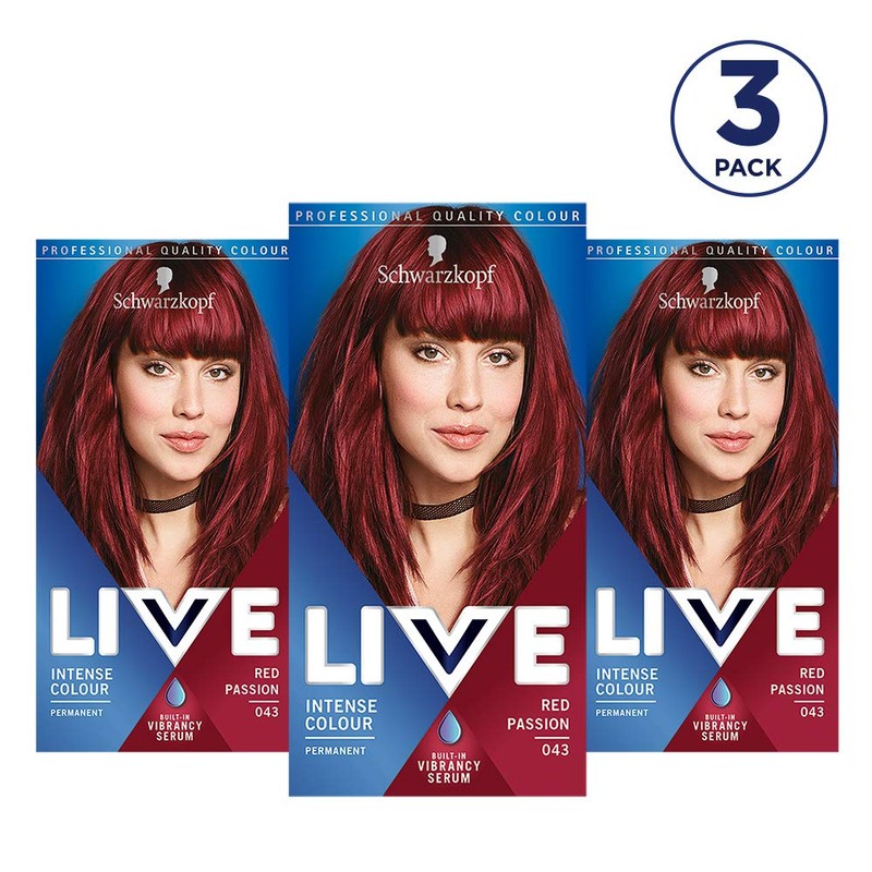 Schwarzkopf Live Intense Colour Red Hair Dye, 3-Pack Permanent Colour