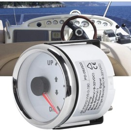 Boat Trim Gauge Kit, 52mm 2in UP DN Boat Trim Gauge 0-190ohm Trim Tilt Indicator Red Backlight Angle Replacement Gauge for Yacht Marine(White)