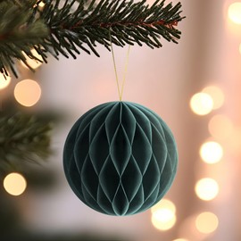 3 Honeycomb Paper Christmas Decorations | Hanging Decorations for your Tree or Tension Rod Christmas Garland | Scandi Xmas | Minimalist Baubles | Vintage Christmas Ornaments | Forest Green