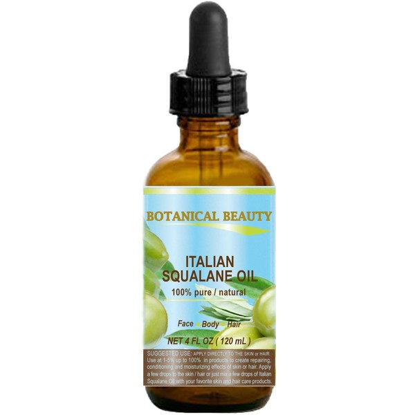 Botanical Beauty Natural Italian Squalane Moisturizer Oil for Face, Body and Hair, 4 fl.oz (120 ml)