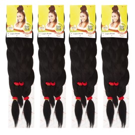 4 PACK XPRESSION LAGOS BRAID Pre-Pulled Hair Extension, 42″ & 46″ Pack, (Colour 1 Jet Black)