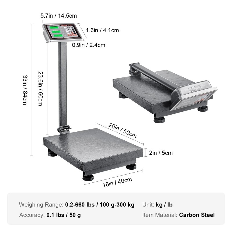 Vevor Digital Platform Scale 660lb Computing Floor Scale LB/KG Tare