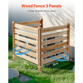 VEVOR Wood Privacy Fence, 36" W x 36" L, 3 Panel Slatted Air Conditioner Fence Screen, Pool Equipment Enclosure with Metal Stakes, Easy DIY Installation, Outdoor Trash Can Hider for Garden Decoration