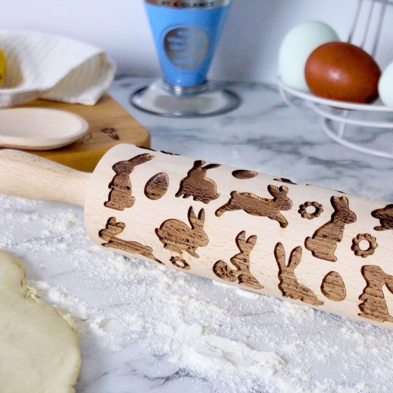 Tala Easter Patterned Wooden Revolving Rolling Pin, FSC Beechwood with