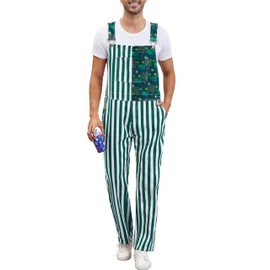 Yuanbang Irish Gifts for Men Overalls St Patricks Day Romper Green White Striped Jumpsuit with Zipper Fly(Green,2XL)