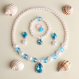 RadiVibe Shell Necklace Puka Shell Necklace Rhinestone Drop Earrings Pearl Costume Jewelry Seashell Jewelry Set