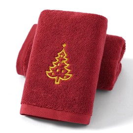 sense gnosis Red Hand Towel Set of 2 Ultra Soft 100% Cotton Thick Highly Absorbent Christmas Tree Embroidered Luxury Hand Towels for Bathroom Decorative 13 X 29 Inch