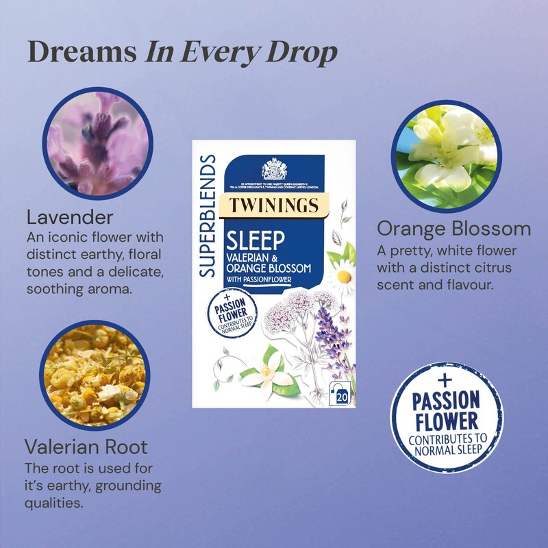 Twinings Superblends Sleep Tea Valerian & Orange Blossom with Passionflowers,