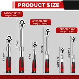 Gisafai 3 Pieces Extendable Ratchet Set 1/4 3/8 1/2 Inch Drive Retractable Socket Wrench 72 Tooth Quick Release Reversible Gear Torque Spanner Ratchet Wrenches Set with Soft Grip Handle