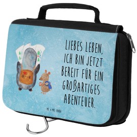 Mr. & Mrs. Panda Toiletry Bag Penguin & Mouse Hiker, blue, Hand Drawn